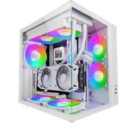 Mars Gaming MCV-One, Boîtier Gaming ATX, Double Verre Trempé Continu, Ventilateur FRGB 12cm, Structure à Double Chambre, Moyen-Tour PC Compact, Support Refroidissement Liquide jusqu'à 240mm, Blanc