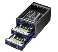 Boîtier NVMe Hybride 2*3.5 HDD+3*M.2 avec Ventilateur pour 2.5/3.5" SATA HDD/SSD, Boîtier Disque Dur USB3.2 Gen2 10Gbps supportant 2230/42/60/80/110 SSD avec Capacité de 68TB (2*22TB HDD+3*8TB M.2)
