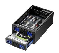 Boîtier NVMe Hybride 3.5 HDD+3*M.2 avec Ventilateur pour 2.5/3.5" SATA HDD/SSD, Boîtier Disque Dur USB3.2 Gen2 10Gbps supportant 2230/42/60/80/110 SSD avec Capacité de 46TB (22TB HDD+3*8TB M.2)