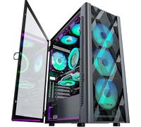 Boitier Pc Atx Pré-Installé Avec 6 Ventilateurs Pwm Argb,Boitier Pc Gamer Diamond Mesh,Panneau Latéral En Verre Trempé À Porte Ouv