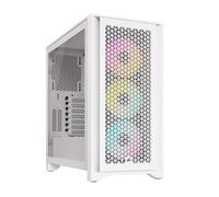 Corsair Boîtier PC iCUE 4000D RGB Airflow – ATX étendu – Blanc – Verre trempé, USB/Audio, sans alim