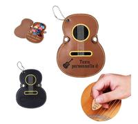 Boîtier Personnalisé pour Médiators de Guitare en Bois avec Support, Coffret Cadeau avec 3 Médiators Gravés au Nom,Accessoire Guitare, Idée Cadeau Noël pour Guitaristes et Groupes (Médicat en cuir)