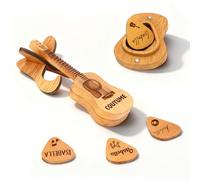 Boîtier Personnalisé pour Médiators de Guitare en Bois avec Support, Coffret Cadeau avec 3 Médiators Gravés au Nom,Accessoire Guitare, Idée Cadeau Noël pour Guitaristes et Groupes (Médiators en bois)