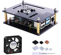 Boîtier pour Raspberry Pi 4 Model B,boîtier en Acrylique avec Ventilateur Compatible avec Raspberry Pi 4 Modèle B/Raspberry Pi 3/2 Modèle B/B + (Marron)
