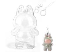 Boîtier Protection pour Poupée Blind Box, Boîte d'Exposition Transparente Rigide avec Porte-Clés & Lanière Sac Rangement Portable pour Fans et Collectionneurs Exposer Figurines Debout 17cm