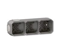 Legrand Boîtier saillie Plexo 069680L – 3 postes, horizontal ou vertical, embouts à membrane – Gris