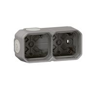 Boîtier saillie étanche Plexo 2 postes horizontaux et verticaux sans cloison avec 4 embouts à membrane - Gris - 069672L