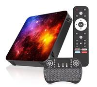 Boîtier Smart TV Android 14, 4Go RAM 64Go ROM, Design Cosmique Lumière Stellaire, WiFi Dual Band & BT4.2, Extension Carte TF, Mini Clavier，HDMI&USB Port Smart TV