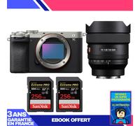 Boitier Sony A7C II Silver + FE 14mm f/1.8 GM + 2 SanDisk 256GB Extreme PRO UHS-II SDXC 300 MB/s + Ebook 'Devenez Un Super Photographe