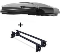 BOITIER STRIKE 440 litres noir brillant + barres de toit Menabo Tema acier compatibles avec Honda Jazz 2007-2013