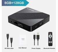 Boîtier TV intelligent Android 14 2.4G/5.8G, double WiFi, télécommande vocale, Assistant Google, Netflix, lecteur multimédia Youtube, décodeur,Télécommande vocale 8G 128G, prise Ue
