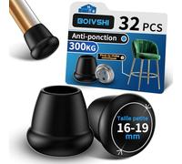 BOIVSHI Ø 19 mm, protezione per il pavimento Della sedia, Piccolo, 32 pezzi, piedini in Metallo, tappi antiscivolo, Fondo Non graffia e rumore, Nero
