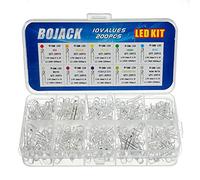 BOJACK 10 couleurs 200 pièces 5mm LED diodes lights assored kit (Transparent DC 2V - 3.2V 20mA) lampes ampoule à éclairage puissant composants électroniques 5 mm diodes électroluminescentes
