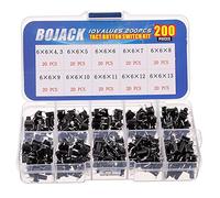 BOJACK 10 Valeurs 200 pièces Interrupteurs à bouton-poussoir tactiles 6x6 mm Kit d'assortiment d'interrupteurs à bouton-poussoir momentanés à 4 broches