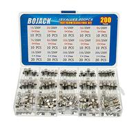 BOJACK 15 valeurs 200 pièces Kit d'assortiment de fusibles en verre à fusion rapide 5x20mm 250V 1 5 10 15 20A 6x30mm 250V 1 2 3 5 6 7 8 10 15 20A Emballage dans une boîte en plastique transparente