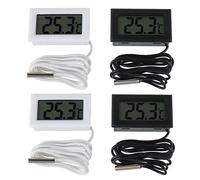 BOJACK 4 Pcs Thermomètre Réfrigérateur Thermomètre LCD Numérique avec Sonde Étanche pour Réfrigérateur Congélateur Aquarium Thermo-hygromètre Intégré (Lot de 2 Noir et 2 Blanc)