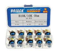 BOJACK Lot de 10 potentiomètres rotatifs à tige moletée B10K à 3 bornes, coniques linéaires (WH148) 10 K Ohm, résistance variable en film de carbone avec boutons en plastique bleu