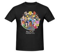 Bojack Sitcom Horseman Animated Men's T Shirt Cotton Graphic Short Sleeve Crew Neck Tee Shirts Casual Tops Black Medium