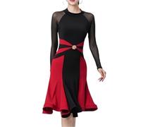 BOJHGO Robe de Danse Latine Sexy for Femme, Patchwork, cha, Tango(Red 2,M)