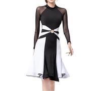 BOJHGO Robe de Danse Latine Sexy for Femme, Patchwork, cha, Tango(White 2,M)