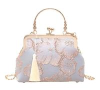 BOJHGO Sac de soirée brodé, sac à bandoulière, main élégant, petit carré rétro(Light blue)
