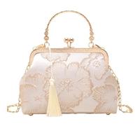 BOJHGO Sac de soirée brodé, sac à bandoulière, main élégant, petit carré rétro(White)