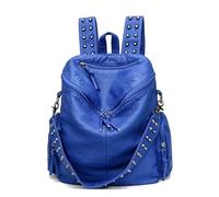 BOJHGO Sacs à dos en cuir souple Rivet for femmes Sac bandoulière for dames d'école de grande capacité(Blue)