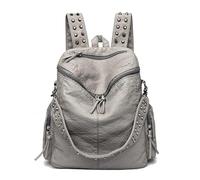 BOJHGO Sacs à dos for femmes Rivet Sac bandoulière multifonction for dames d'école en cuir souple de grande capacité voyage(GRAY)