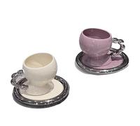 BOJHGO Tasse à thé et café, Soucoupe en céramique délicate for Couple, Tasse à café Latte Art, Tasse de Petit déjeuner à la Maison, 2 pièces pour Le Café(Purple White)