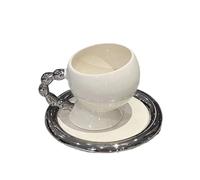 BOJHGO Tasse à thé et café, Soucoupe en céramique délicate for Couple, Tasse à café Latte Art, Tasse de Petit déjeuner à la Maison, 2 pièces pour Le Café(White)