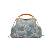 BOJHGO Vintage femmes fleur sac à main et sacs pochette de soirée broderie chaîne bandoulière mariage dîner coquille pince poignée fourre-tout(Blue)