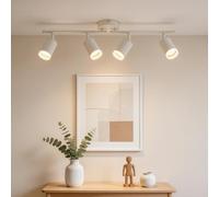 Bojim Blanc Plafonnier LED 4 Spots Cuisine Lumiere Plafond Orientable Eclairage Précis, Lustre GU10 Ceiling Light Long Lampe Rampe Spot sur Rail pour Interieur Salon Bureau Chambre, Sans Ampoules