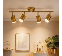 Bojim Doré Plafonnier LED 4 Spots Cuisine Lumiere Plafond Orientable Eclairage Précis, Lustre GU10 Ceiling Light Long Lampe Rampe Spot sur Rail pour Interieur Salon Bureau Chambre, Sans Ampoules