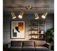 Bojim Nickel Plafonnier LED 4 Spots Cuisine Lumiere Plafond Orientable Eclairage Précis, Lustre GU10 Ceiling Light Long Lampe Rampe Spot sur Rail pour Interieur Salon Bureau Chambre, Sans Ampoules