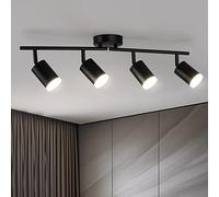 Bojim Noir Plafonnier LED 4 Spots Cuisine Lumiere Plafond Orientable Eclairage Précis, Lustre GU10 Ceiling Light Long Lampe Rampe Spot sur Rail pour Interieur Salon Bureau Chambre, Sans Ampoules