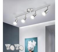 Bojim Plafonnier LED 4 Spot, Luminaire Plafond Lustre Orientable GU10 Light, Lampe Eclairage de Cuisine Applique, Ampoules Blanc Neutre Incl 4 x 6W, pour Interieur Salle Manger Salon Bain, Nickel Mat
