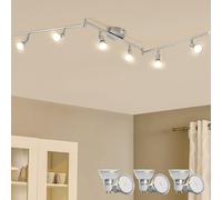 Bojim Plafonnier LED 6 Spot, Luminaire Plafond Lustre Orientable GU10 Light, Lampe Eclairage de Cuisine Applique, Ampoules Blanc Chaud Incl 6 x 6W, pour Interieur Salle Manger Salon Bain, Nickel Mat