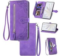 bojioderf Compatible avec Blackview A70 Coque,Compatible avec Blackview A70 Pro Portefeuille à Rabat Fermeture magnétique Porte-Cartes à glissière Couverture Purple