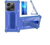 bojioderf Coque Compatible pour Blackview Shark 9 5G Coque Étui Case Cover Hybride [avec Protection d'écran en Verre trempé] [Support magnétique Pliable] Bleu