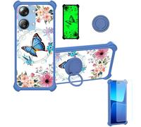 bojioderf Coque Compatible pour HTC Wildfire E4 Plus Coque Étui [avec Trempé 9H Protection D'écran] Case Support de Bague PC + Silicone YGL-LHD