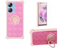 bojioderf Coque Compatible pour HTC Wildfire E4 Plus Coque Étui [avec Trempé 9H Protection D'écran] Case Support de Bague PC + Silicone TZZH-Fen