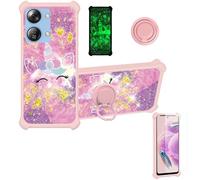 bojioderf Coque Compatible pour HTC Wildfire E4 Plus Coque Étui [avec Trempé 9H Protection D'écran] Case Support de Bague PC + Silicone JSF-DJS