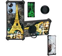 bojioderf Coque Compatible pour HTC Wildfire E4 Plus Coque Étui [avec Trempé 9H Protection D'écran] Case Support de Bague PC + Silicone JSH-TT