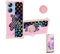 bojioderf Coque Compatible pour HTC Wildfire E4 Plus Coque Étui [avec Trempé 9H Protection D'écran] Case Support de Bague PC + Silicone IMDF-JXX