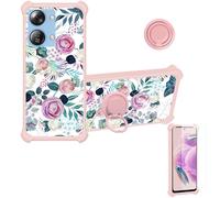 bojioderf Coque Compatible pour HTC Wildfire E4 Plus Coque Étui [avec Trempé 9H Protection D'écran] Case Support de Bague PC + Silicone IMDF-HUA3