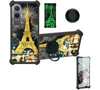bojioderf Coque Compatible pour OnePlus Nord Ce4 Lite 5G Coque Étui [avec Trempé 9H Protection D'écran] Case Support de Bague PC + Silicone JSH-TT