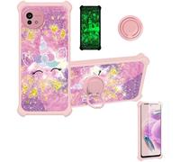 bojioderf Coque Compatible pour Sharp Aquos Wish5 Sh-M32 A502Sh Sh-52F Coque Étui [avec Trempé 9H Protection D'écran] Case Support de Bague PC + Silicone JSF-DJS