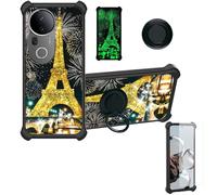 bojioderf Coque Compatible pour Vivo T4 Ultra Coque Étui [avec Trempé 9H Protection D'écran] Case Support de Bague PC + Silicone JSH-TT