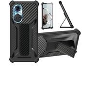 bojioderf Coque pour Honor 50 Pro Coque Étui Case Cover Hybride [avec Protection d'écran en Verre trempé] [Support magnétique Pliable] [givré résistant aux Empreintes digitales] Noir