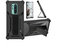 bojioderf Coque pour Oneplus 8 Pro Coque Étui Case Cover Hybride [avec Protection d'écran en Verre trempé] [support magnétique Pliable] [givré résistant aux Empreintes digitales] Noir